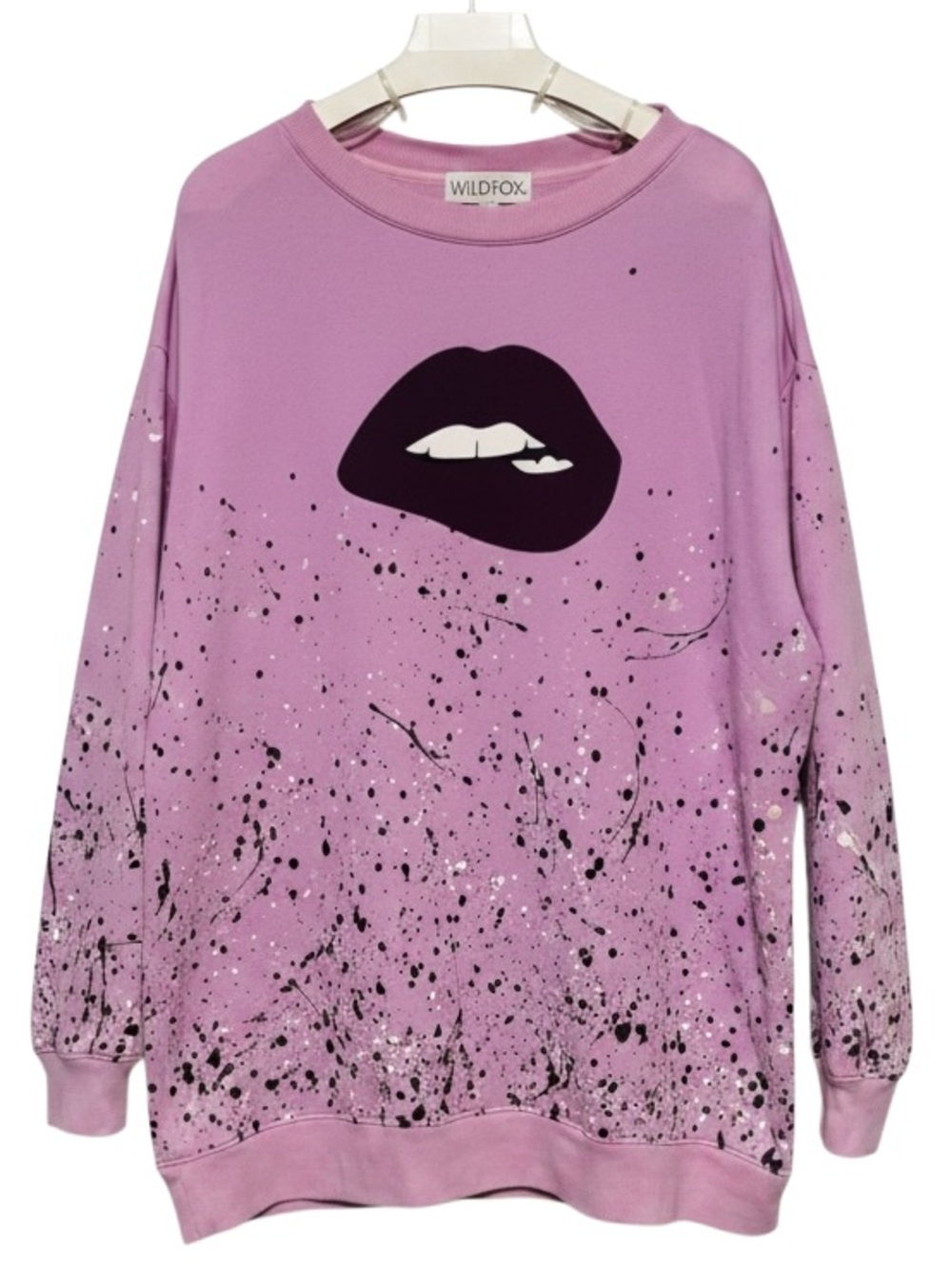 WILDFOX Lilac Purple Paint Splatter Lips Graphic Sweatshirt S